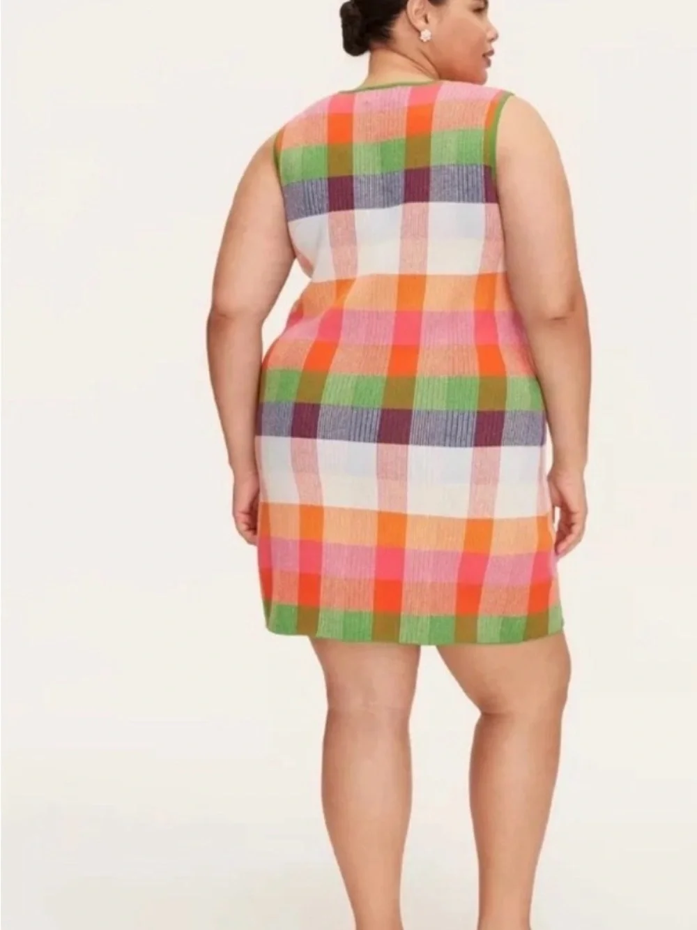 Kate spade Multicolor Plaid Knit Sleeveless Dress with Green Trim